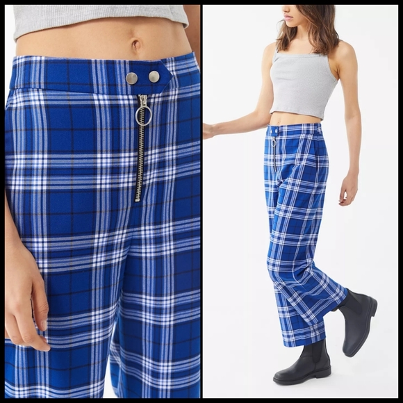 EUC UO Daisy Plaid Zip- Front Wide Leg Pants - Picture 2 of 11